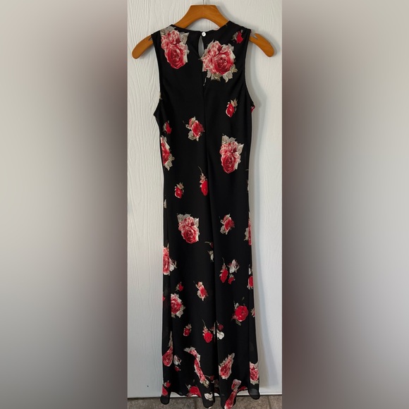 MY MICHELLE Black Dress with Red Rose Print Size 7/8 Vintage - Picture 3 of 4
